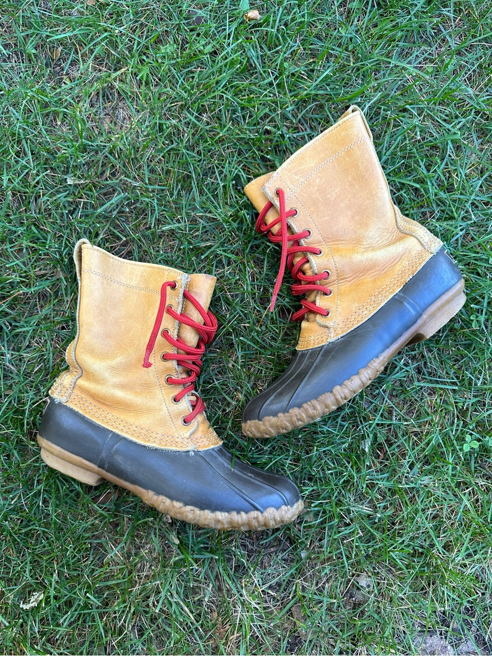 Vintage LL BEAN Duck Boots Tan Leather & Black Rubber Waterproof Size women’s 9